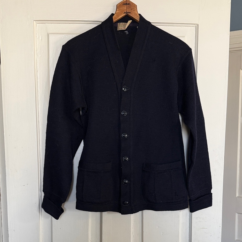 Vintage Midnight Navy Wool Cardigan Sweater